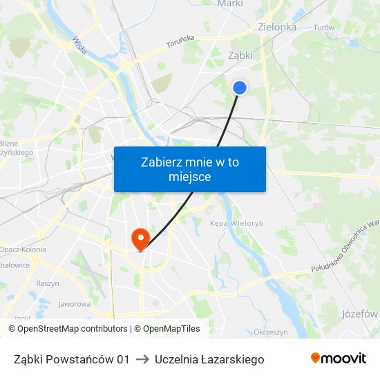 Ząbki Powstańców 01 to Uczelnia Łazarskiego map