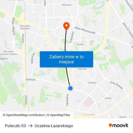 Poleczki 03 to Uczelnia Łazarskiego map