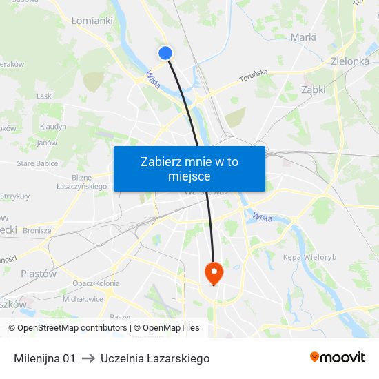 Milenijna 01 to Uczelnia Łazarskiego map