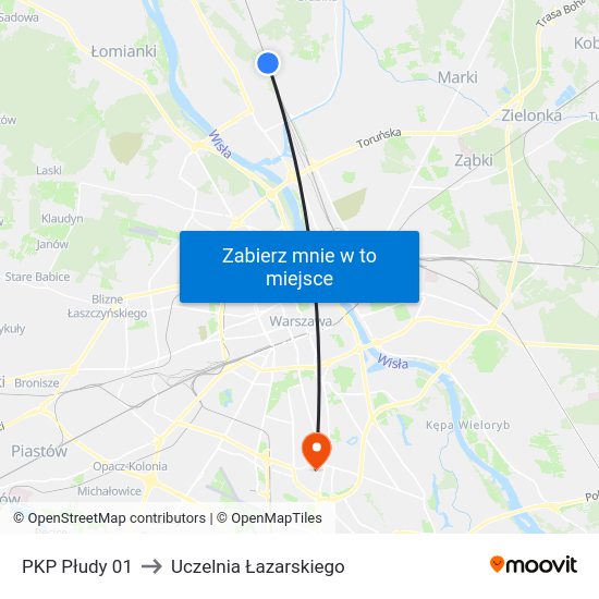 PKP Płudy to Uczelnia Łazarskiego map