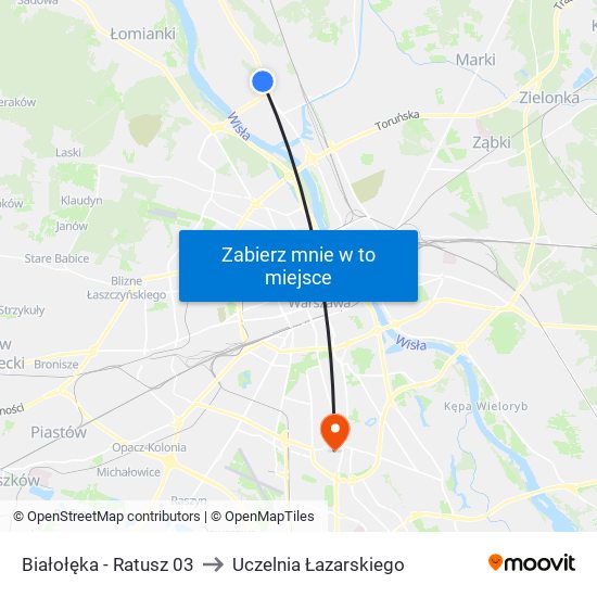 Białołęka - Ratusz 03 to Uczelnia Łazarskiego map