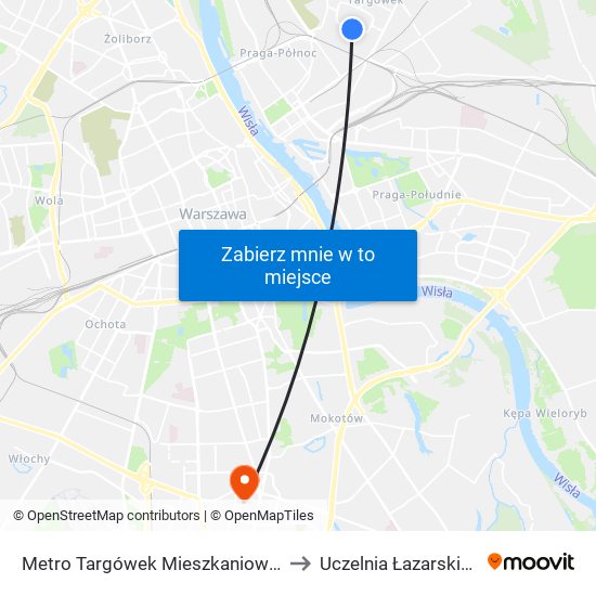 Metro Targówek Mieszkaniowy 01 to Uczelnia Łazarskiego map