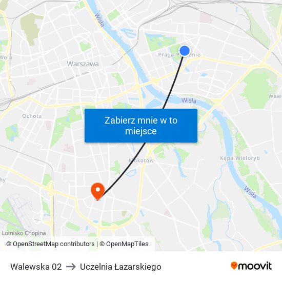 Walewska 02 to Uczelnia Łazarskiego map