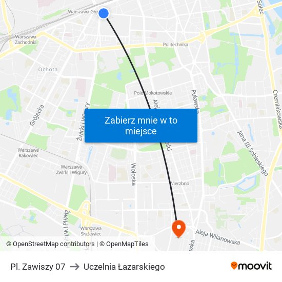 Pl. Zawiszy 07 to Uczelnia Łazarskiego map