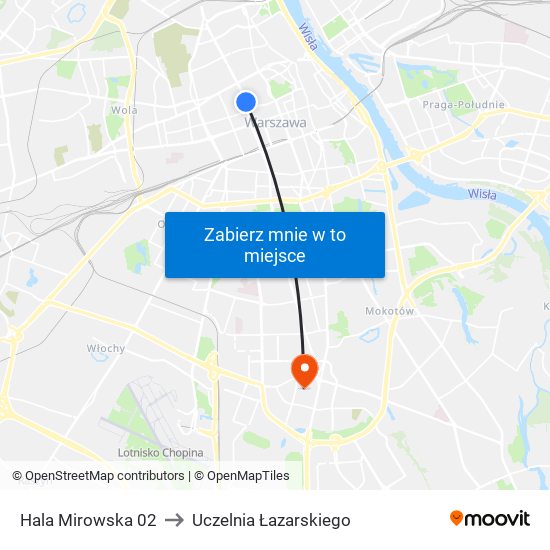 Hala Mirowska to Uczelnia Łazarskiego map