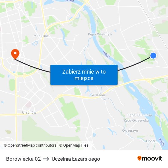 Borowiecka to Uczelnia Łazarskiego map