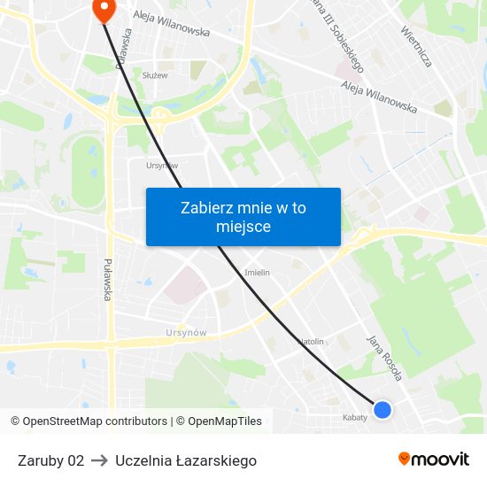 Zaruby to Uczelnia Łazarskiego map