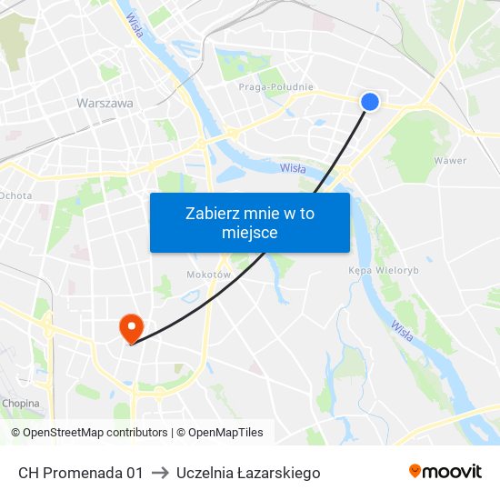 CH Promenada 01 to Uczelnia Łazarskiego map