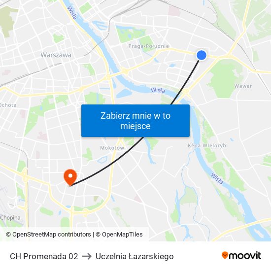 CH Promenada 02 to Uczelnia Łazarskiego map