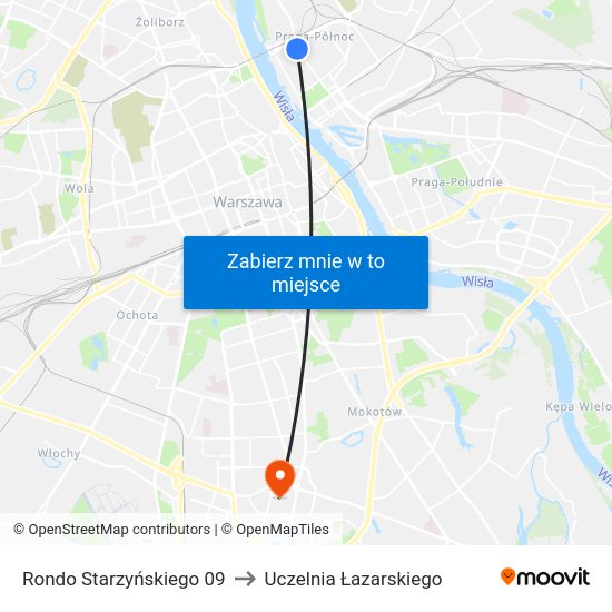 Rondo Starzyńskiego to Uczelnia Łazarskiego map