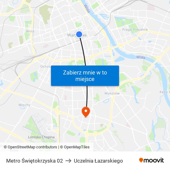 Metro Świętokrzyska 02 to Uczelnia Łazarskiego map