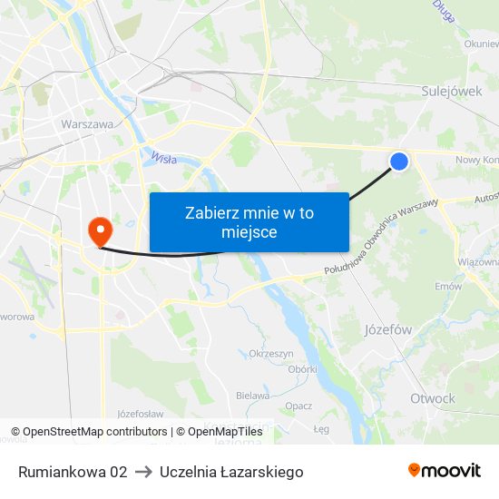 Rumiankowa to Uczelnia Łazarskiego map