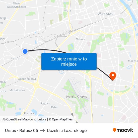 Ursus - Ratusz 05 to Uczelnia Łazarskiego map