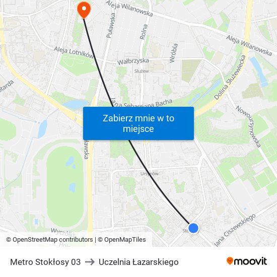 Metro Stokłosy 03 to Uczelnia Łazarskiego map