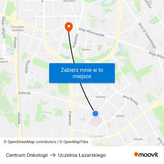 Centrum Onkologii to Uczelnia Łazarskiego map