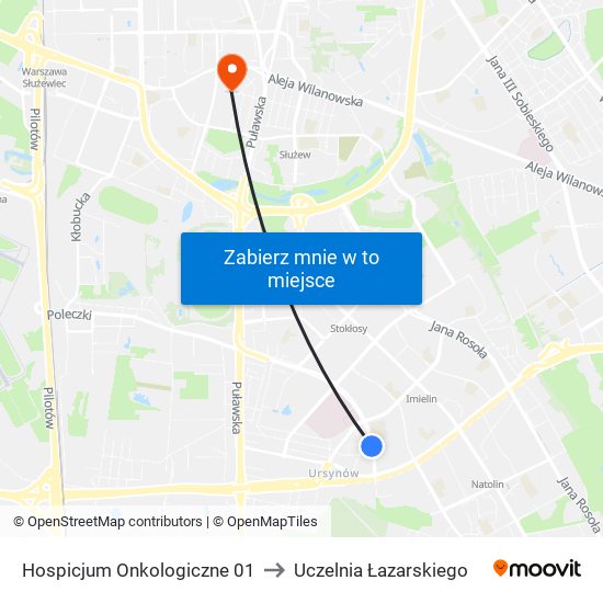 Hospicjum Onkologiczne 01 to Uczelnia Łazarskiego map