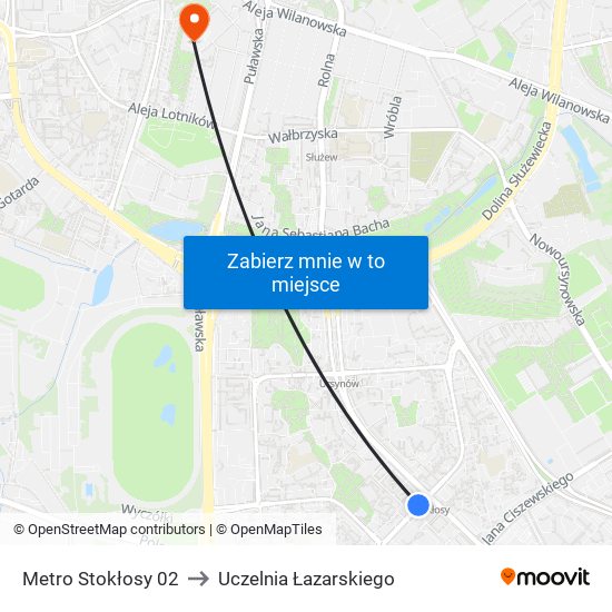 Metro Stokłosy to Uczelnia Łazarskiego map