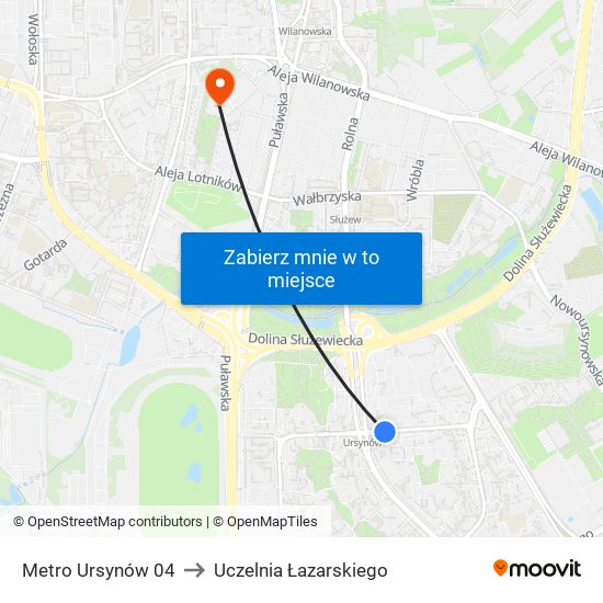 Metro Ursynów 04 to Uczelnia Łazarskiego map