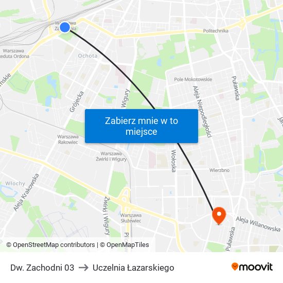 Dw. Zachodni to Uczelnia Łazarskiego map