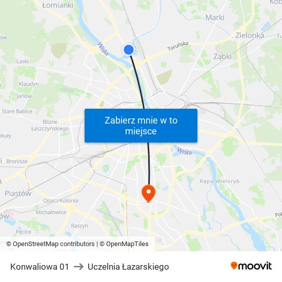 Konwaliowa 01 to Uczelnia Łazarskiego map