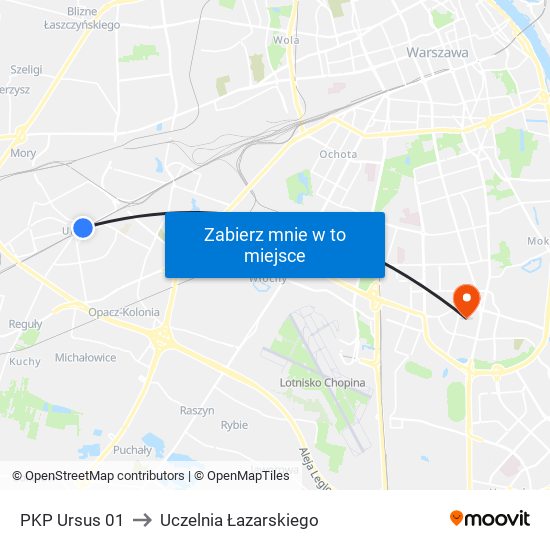 PKP Ursus 01 to Uczelnia Łazarskiego map