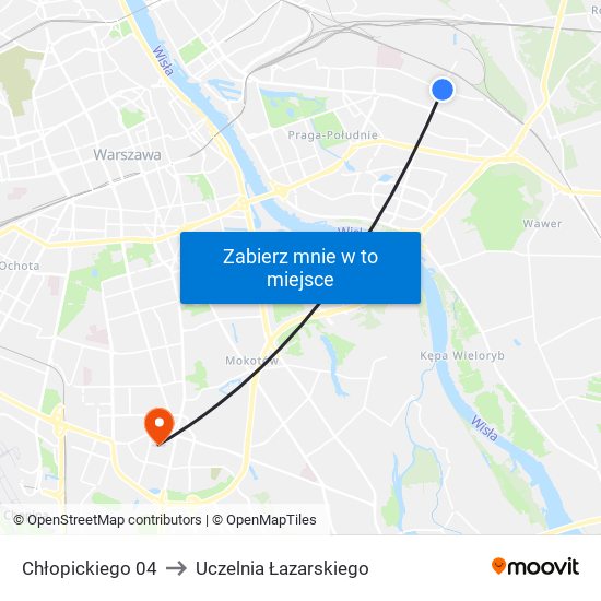 Chłopickiego 04 to Uczelnia Łazarskiego map