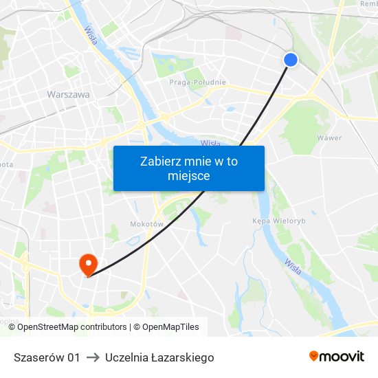 Szaserów 01 to Uczelnia Łazarskiego map