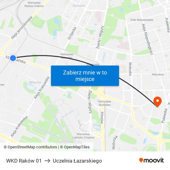 WKD Raków 01 to Uczelnia Łazarskiego map