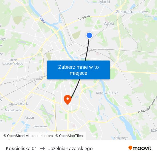 Kościeliska 01 to Uczelnia Łazarskiego map