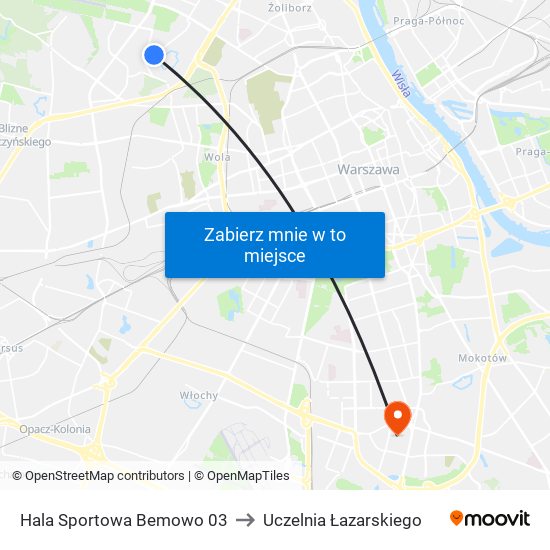 Hala Sportowa Bemowo 03 to Uczelnia Łazarskiego map