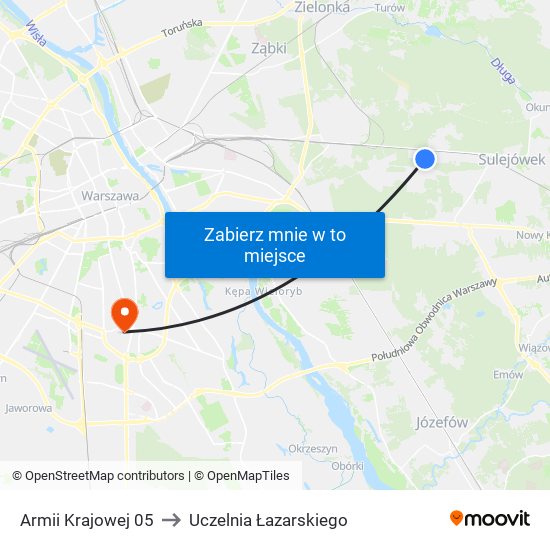 Armii Krajowej to Uczelnia Łazarskiego map