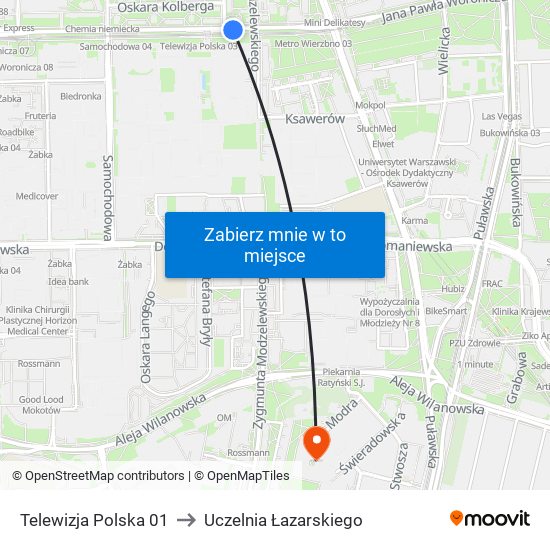 Telewizja Polska to Uczelnia Łazarskiego map