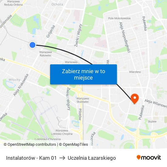 Instalatorów - Kam 01 to Uczelnia Łazarskiego map