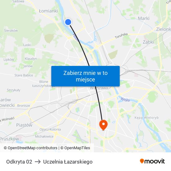 Odkryta 02 to Uczelnia Łazarskiego map