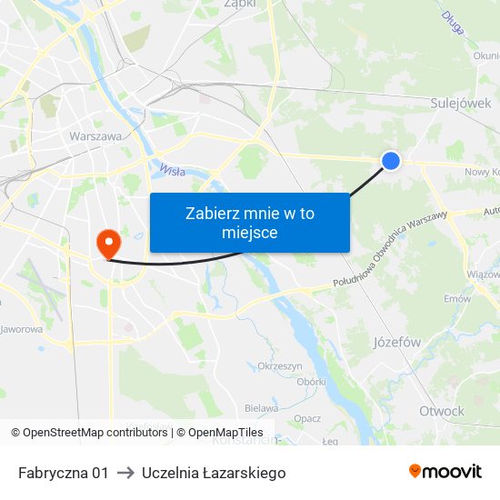 Fabryczna 01 to Uczelnia Łazarskiego map