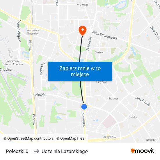 Poleczki to Uczelnia Łazarskiego map