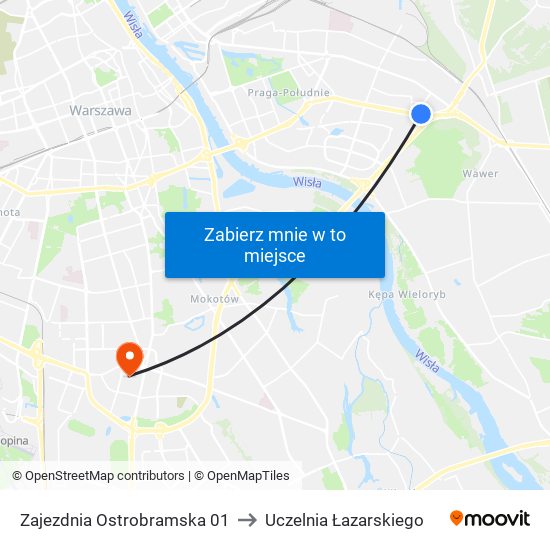 Zajezdnia Ostrobramska to Uczelnia Łazarskiego map