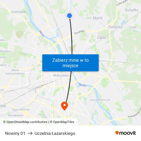 Nowiny to Uczelnia Łazarskiego map