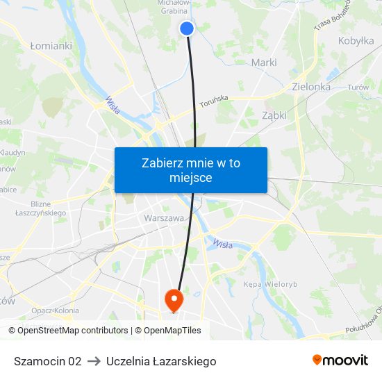 Szamocin to Uczelnia Łazarskiego map