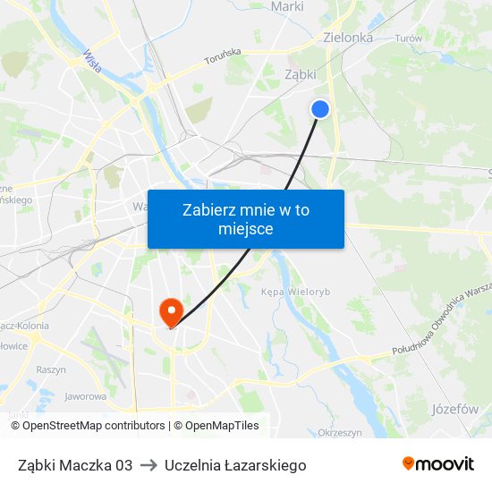 Ząbki Maczka 03 to Uczelnia Łazarskiego map