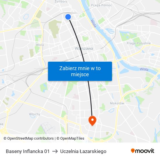 Baseny Inflancka 01 to Uczelnia Łazarskiego map