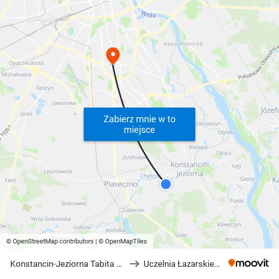 Konstancin-Jeziorna Tabita to Uczelnia Łazarskiego map