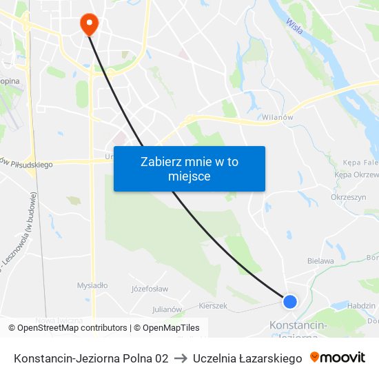 Konstancin-Jeziorna Polna 02 to Uczelnia Łazarskiego map