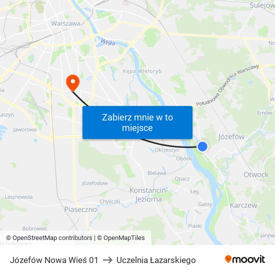 Józefów Nowa Wieś 01 to Uczelnia Łazarskiego map