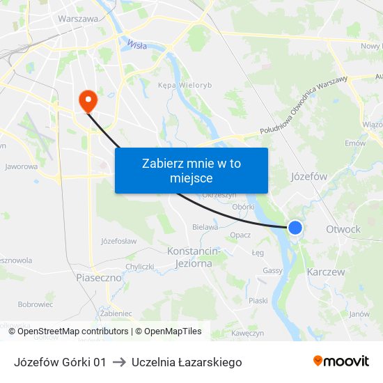 Józefów Górki to Uczelnia Łazarskiego map