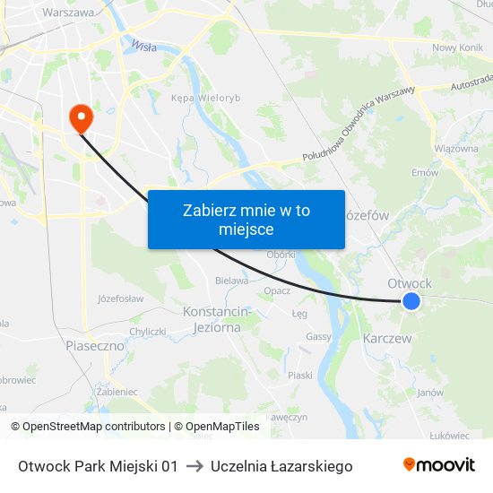 Otwock Park Miejski to Uczelnia Łazarskiego map