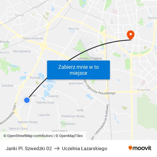 Janki Pl. Szwedzki 02 to Uczelnia Łazarskiego map