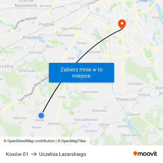 Kosów 01 to Uczelnia Łazarskiego map