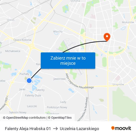 Falenty Aleja Hrabska 01 to Uczelnia Łazarskiego map