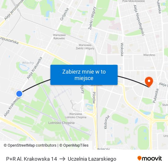 P+R Al. Krakowska 14 to Uczelnia Łazarskiego map